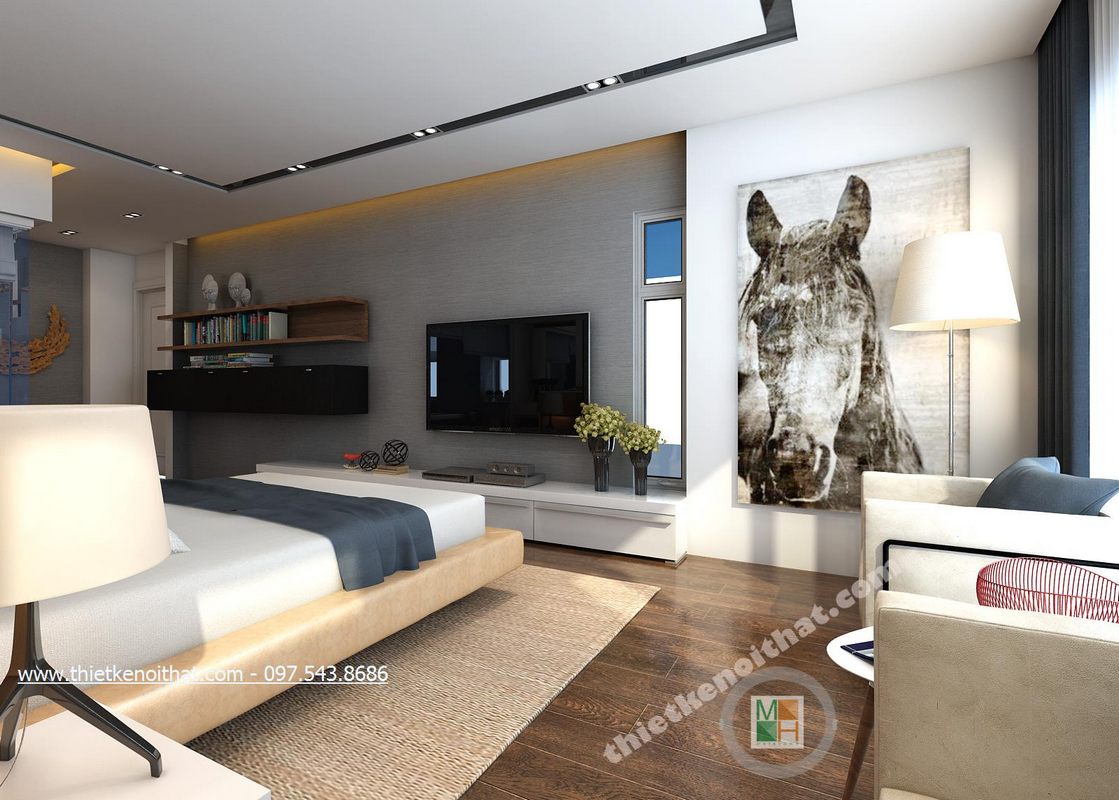 Thiết kế nội thất phòng ngủ chung cư Duplex Mandarin Garden Cầu Giấy Hà Nội